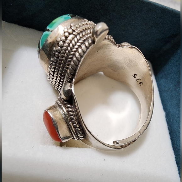 925 turquoise & coral ring - Picture 3 of 3